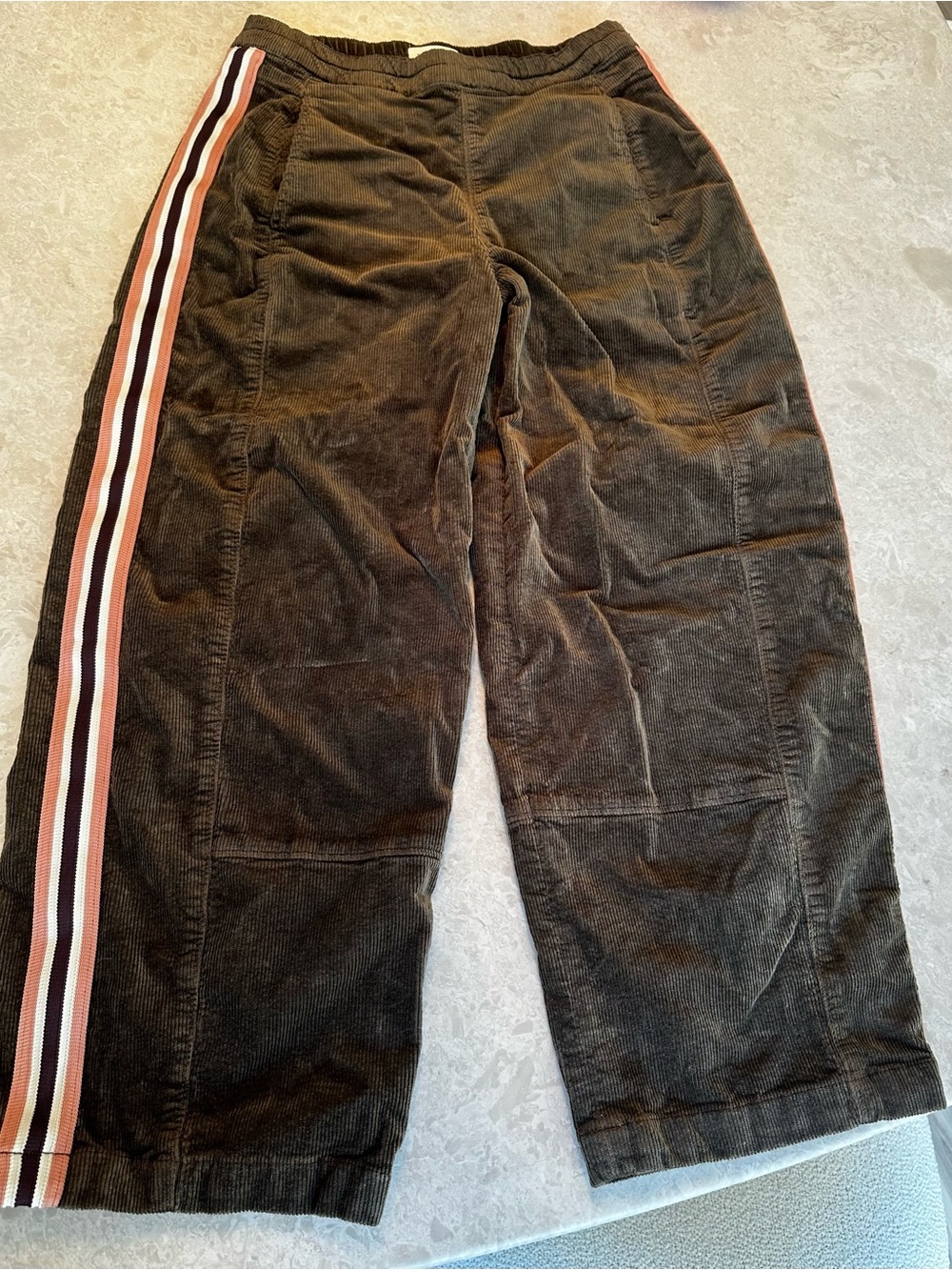 Pilcro Brown Corduroy Track Pants with Pink & White Side Stripes